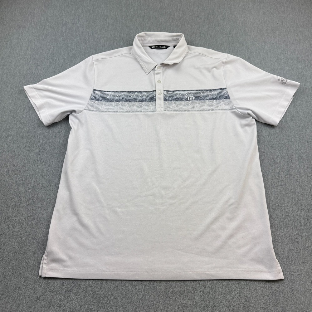 Travis Mathew Polo Shirt Mens XL White Stretch Golf Casual‎ Short Sleeve Collar
